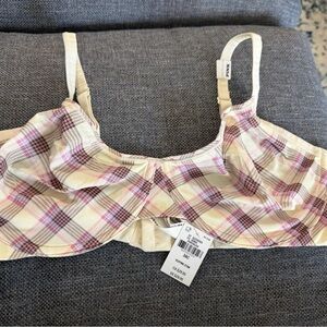 Victoria's Secret PINK Checkered Bra - Cream and Pink